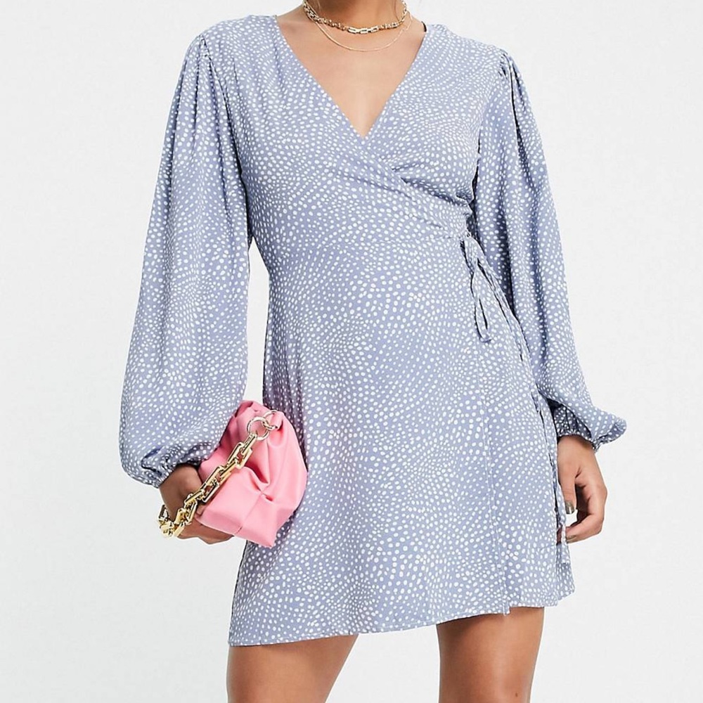 Puff Sleeve Wrap Dress